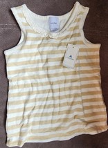 New With Tags Baby GAP Girl&#39;s White Gold Stripe Ruffle Neck Tank 12-18 Months - £15.66 GBP