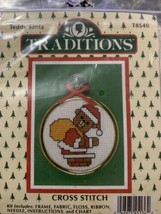 traditions cross stitch teddy santa t8540 handmade christmas decor ornament - £10.13 GBP
