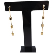 Pierced Slim Chain Links Earrings Cube Beads Dangle Modern Style - $8.90