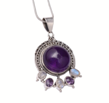Sterling Silver Pendant Necklace Natural Amethyst Jewelry PS-1003 - £104.17 GBP
