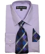 Fortino Landi Men&#39;s Long Sleeve Dress Shirt With A Tie And Handkerchief 3XL - $16.82
