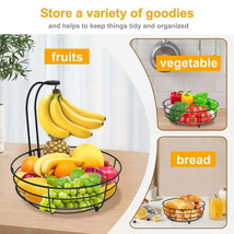 Counter Top 2-Tier Fruit Basket with Banana Holder Vegetable Fruit Bowl Kitchen - £24.90 GBP