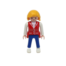 Playmobil Replacement Dollhouse Mom Girl Figure Blonde Red Shirt Blue Pants - £9.00 GBP