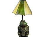 Tiffany Style Stained Green Art Glass Frog W/ Umbrella Lamp Nice - $197.99