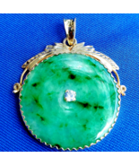 EARTH MINED Green Jadeite JADE DIAMOND Vintage Deco Pendant 14K GOLD Med... - $3,605.25