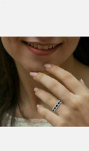 3Ct Oval Simulated Blue Sapphire Wedding Eternity Band 14K White Gold Pl... - $113.25