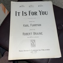 It Is For You Sheet Music By Fuhrman &amp; Braine 1921 - £4.66 GBP
