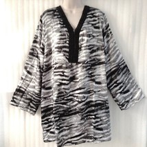 Woman Plus size Black White Blouse 22/24/3X/3XL Tunic Beaded Boho Top Ne... - €21,65 EUR