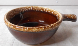 Kathy Kale McCoy Hull Brown Drip Stoneware Onion Soup Handle Serving Bowl 6 3/4&quot; - £6.07 GBP