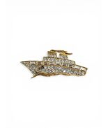 Vintage Rhinestone Cruise Ship Brooch Gold Tone Boat Pin Nautical Jewelr... - $14.40