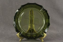 Vintage FOSTORIA Coin Pattern Glass Olive Green Cigar Tobacco Ashtray 7.75&quot; - £13.94 GBP
