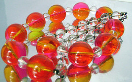 Vintage Clear Lucite Necklace Multi Color Purple Fuchsia Yellow Chunky Beads - £19.98 GBP