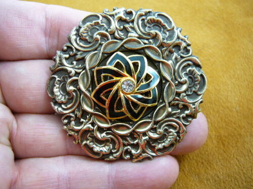 (br-83) black flower white rhinestone brass pin pendant brooch jewelry fashion - £21.66 GBP