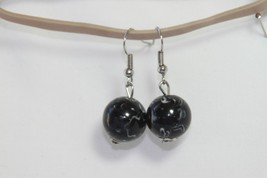 Earrings (New) Blace W/ White Swirl - Bead 1/2&quot; Round -1.5&quot; Drop - £3.49 GBP