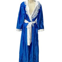 Vintage Fantasy Nightwear by Janice Lee Satin &amp; Lace Robe Blue White Size L - £51.79 GBP