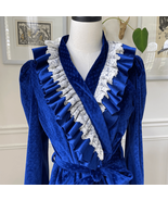 Vintage 80s Annie Sapphire Blue Robe Dressing Gown Old Hollywood Glamour S - $119.87 CAD
