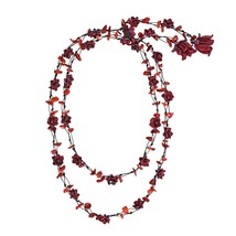 Amazing Red Leather Flowers &amp; Red Synthetic Coral  Multi-Wear Wrap Necklace - £22.27 GBP