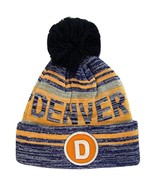 Denver D Patch Fade Out Cuffed Knit Winter Pom Beanie Hat (Navy/Orange) - £11.95 GBP