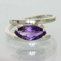 Purple Amethyst Marquise Gemstone Handmade Sterling Silver Ladies Ring size 7.75 - £45.81 GBP
