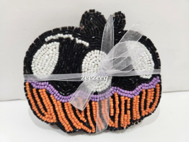 Halloween Pumpkin Purple Orange Black Beaded Drink Coasters Home Decor Set of 4 - £17.12 GBP