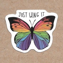 Butterfly Just Wing It - Vinyl Sticker 1.5&quot; x 1.75&quot; Multicolor Durable Sunproof - £1.55 GBP