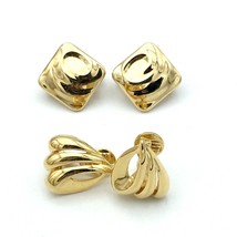 MONET vintage gold-tone clip-on earring lot - 2 pairs shiny retro elegant simple - £19.67 GBP