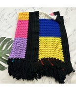 Vintage Handmade Crochet Knit Afghan Throw Blanket Colorful Squares Frin... - $55.43