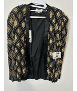 Vintage Nite Line Gold Black Beaded Silk Open Front Cardigan Jacket Size... - $69.99