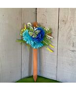 Blue Daisy Cemetery Cross, Butterfly Memorial Flowers - $26.00