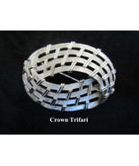 Crown TRIFARI Brooch Pin Brushed Silver Tone Oval Basket Weave 1960s Vin... - $24.99