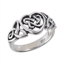 Celtic Heart Ring Womens 925 Sterling Silver Trinity Love Knot Band - £19.97 GBP