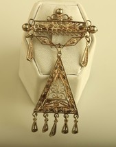 Sterling Silver 925 Yemenite Filigree Chandelier, Brooch Pin - £38.17 GBP