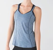Lululemon Run For Gold Tank Top Built In Bra Heathered Blue Denim Navy W... - $14.69