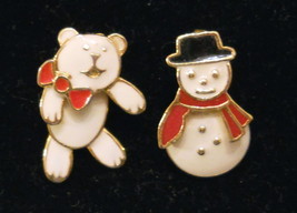 Pierced Earrings Berebi Teddy Bear & Avon Snowman -A Unique Marriage ✿ Valentine - $19.75