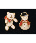 Pierced Earrings Berebi Teddy Bear &amp; Avon Snowman -A Unique Marriage ✿ V... - $375.38 MXN
