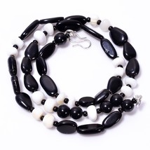 Black Onyx White Jade Smooth Beads Necklace 6-14 mm 18&quot; UB-8588 - £7.71 GBP