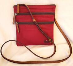 DOONEY &amp; BOURKE Crossbody Bag Red Nylon Triple Zipper - $39.58