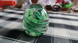 Vintage SIGNED Green Spiral Handblown Glass Paperweight 2.5&quot; - £62.28 GBP