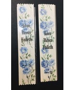 &quot;Love Never Faileth&quot; Ribbon Bookmark FBM-3 Gospel Text Line Blue Floral ... - $6.00