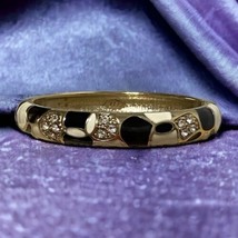 Vintage 1980s JTF Bangle Clamper Bracelet Black Gold Beige Enamel Rhinestones 9” - £14.21 GBP