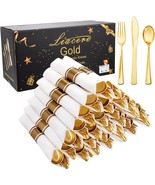 Liacere 100Pack Pre Rolled Gold Silverware And Napkin-Disposable Gold Pl... - $67.99