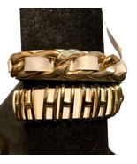 Cache White Leather Dbl Wrap Bracelet with Gold Metal Studs Chains New N... - $47.86 CAD
