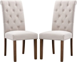 Set Of Two Dark Beige Colamy Tufted Dining Chairs, Upholstered Parsons Dining - £133.97 GBP