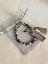 Chico&#39;s Blue Faceted Sodalite Carabiner Bracelet Stretch W/ Silver Tone Accents - £11.78 GBP
