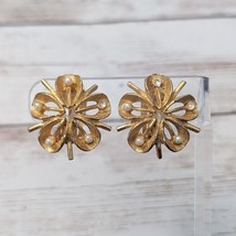 Vintage Clip On Earrings Gold Tone Flower with Faux Pearls (Some Missing) - $10.99