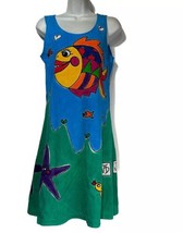 vintage 90’s hand painted big lips heart fish Art To Wear summer dress Size S - $59.39