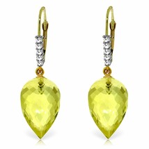 18.15 Carat 14K Solid Yellow Gold Drop Lemon Quartz Diamond Earrings - £339.34 GBP