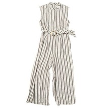 Calvin Klein Mock Neck Belted Jumpsuit Striped Cropped Linen Blend Women... - $33.66