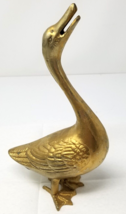 Brass Goose Golden Color Figurine Solid Mouth Open Wings Closed Vintage - £18.87 GBP