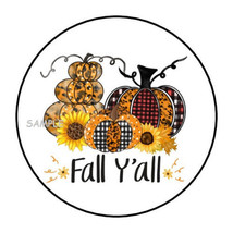 30 Fall Y&#39;all Envelope Seals Labels Stickers 1.5&quot; Round Pumpkins Plaid Sunflower - £5.92 GBP